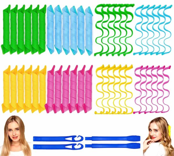 48PCS Hair Curlers Heatless Spiral and Wave Two Styles